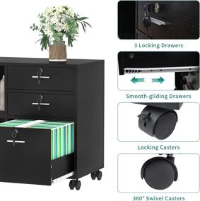 img 1 attached to 📂 YITAHOME Wood File Cabinet: Mobile 3-Drawer Lateral Filing Cabinet for Home Office Organization - Black