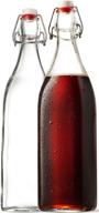 premium 33.75 oz swing-top clear glass square bottle (2 pack) w/ airtight stopper - ideal for oil, vinegar, beverages, homemade juices, smoothies - non-carbonated logo