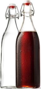 img 4 attached to Premium 33.75 oz Swing-Top Clear Glass Square Bottle (2 Pack) w/ Airtight Stopper - Ideal for Oil, Vinegar, Beverages, Homemade Juices, Smoothies - Non-Carbonated