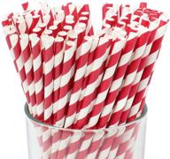 🔴 just artifacts premium red biodegradable disposable drinking paper straws (100pcs) - striped design logo