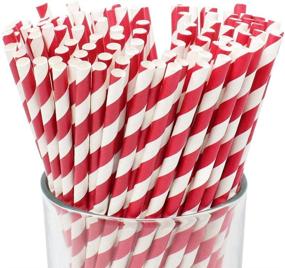 img 4 attached to 🔴 Just Artifacts Premium Red Biodegradable Disposable Drinking Paper Straws (100pcs) - Striped Design