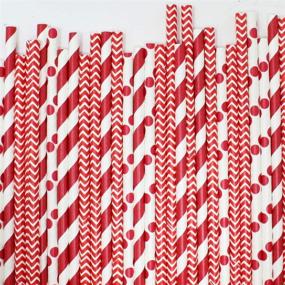 img 3 attached to 🔴 Just Artifacts Premium Red Biodegradable Disposable Drinking Paper Straws (100pcs) - Striped Design