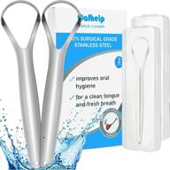 cafhelp 2-pack stainless steel tongue scrapers for adults and kids - professional tongue cleaner to reduce bad breath, improve oral hygiene - includes 2 cases logo