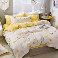 🌼 full size yellow flowers and grid floral garden pattern duvet cover set - botanical blossom design, reversible lightweight bedding for kids, teens, and toddlers - cream white, zipper closure logo