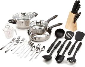 img 4 attached to 🍳 Gibson Home Back to Basics 32-Piece Stainless Steel Cookware Set – Premium Stainless Steel Kitchen Set