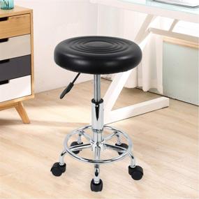 img 3 attached to 🪑 KKTONER Modern Round Rolling Stool with Footrest - Adjustable Height, PU Leather, Ideal for Spa, Drafting, Salon, Tattoo, Work, Massage - Small Black Task Chair