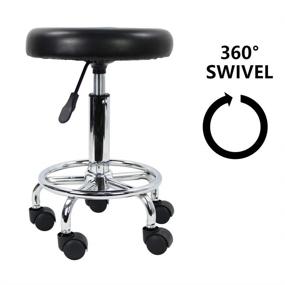 img 1 attached to 🪑 KKTONER Modern Round Rolling Stool with Footrest - Adjustable Height, PU Leather, Ideal for Spa, Drafting, Salon, Tattoo, Work, Massage - Small Black Task Chair