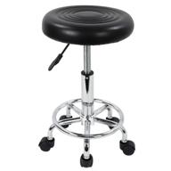 🪑 kktoner modern round rolling stool with footrest - adjustable height, pu leather, ideal for spa, drafting, salon, tattoo, work, massage - small black task chair logo