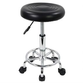 img 4 attached to 🪑 KKTONER Modern Round Rolling Stool with Footrest - Adjustable Height, PU Leather, Ideal for Spa, Drafting, Salon, Tattoo, Work, Massage - Small Black Task Chair