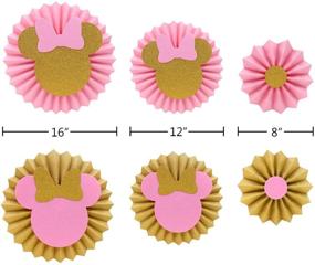 img 3 attached to 🎀 Pink and Gold Glitter Minnie Tissue Paper Fans Backdrop: Perfect Party Decoration Set for Girls' Birthday Celebration!