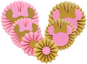 img 1 attached to 🎀 Pink and Gold Glitter Minnie Tissue Paper Fans Backdrop: Perfect Party Decoration Set for Girls' Birthday Celebration!