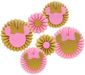 img 4 attached to 🎀 Pink and Gold Glitter Minnie Tissue Paper Fans Backdrop: Perfect Party Decoration Set for Girls' Birthday Celebration!