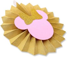 img 2 attached to 🎀 Pink and Gold Glitter Minnie Tissue Paper Fans Backdrop: Perfect Party Decoration Set for Girls' Birthday Celebration!