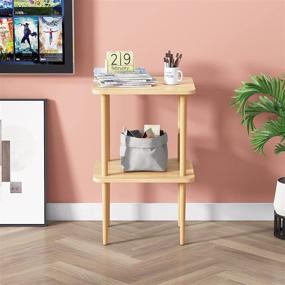 img 1 attached to 🪑 EXILOT 2-Tier Solid Wood Side Table with Ample Storage Shelves - Tall Nightstand for Living Room Bedroom Office, Easy No-Tool Assembly