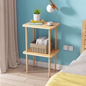 img 2 attached to 🪑 EXILOT 2-Tier Solid Wood Side Table with Ample Storage Shelves - Tall Nightstand for Living Room Bedroom Office, Easy No-Tool Assembly