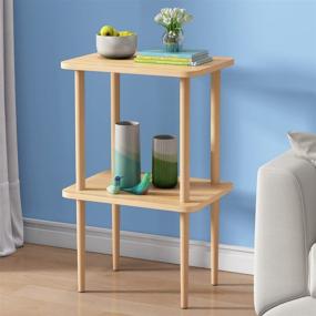 img 4 attached to 🪑 EXILOT 2-Tier Solid Wood Side Table with Ample Storage Shelves - Tall Nightstand for Living Room Bedroom Office, Easy No-Tool Assembly