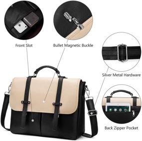 img 1 attached to 👜 Women's Laptop Bag, 15.6 inch Briefcase with Multi-Pocket Design, Professional Laptop Tote Work Bag featuring Padded Compartments, Black and Beige