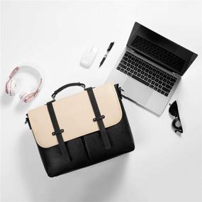 img 3 attached to 👜 Women's Laptop Bag, 15.6 inch Briefcase with Multi-Pocket Design, Professional Laptop Tote Work Bag featuring Padded Compartments, Black and Beige