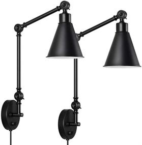 img 4 attached to 🔌 Modern Swing Arm Wall Lamps - Set of 2 Dimmable On/Off Switch Sconces for Bedside Reading or Living Room - Black Plug-in/Hardwire Industrial Light Fixtures