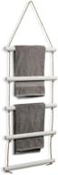 mygift 4-foot whitewashed wood and rustic rope bathroom towel rack with 5 storage rungs logo