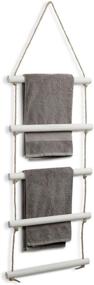 img 4 attached to MyGift 4-Foot Whitewashed Wood and Rustic Rope Bathroom Towel Rack with 5 Storage Rungs
