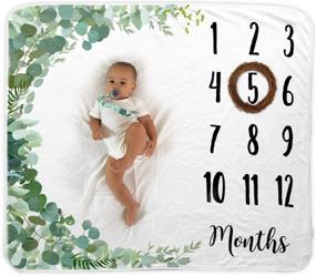 img 1 attached to 👶 Baby Monthly Milestone Blanket with Wooden Wreath and Pacifier Clip - 1 to 12 Months - Premium Soft Fleece - Photography Backdrop for Newborn Boy & Girl