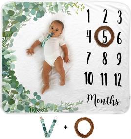 img 4 attached to 👶 Baby Monthly Milestone Blanket with Wooden Wreath and Pacifier Clip - 1 to 12 Months - Premium Soft Fleece - Photography Backdrop for Newborn Boy & Girl