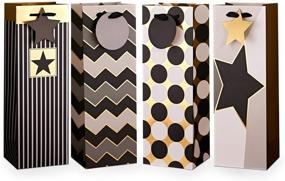 img 4 attached to 🍾 NavaDeal 12PCS Bulk Metallic Black Gold Geometric Wine Gift Bags for Champagne and Liquor - Modern Single Bottle Paper Wine Bags with Handles and Tags, Perfect for Birthdays, Housewarming, Anniversary, Hostess Gifts, Party Favors - 13.75 Inch