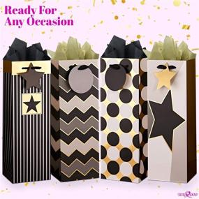 img 3 attached to 🍾 NavaDeal 12PCS Bulk Metallic Black Gold Geometric Wine Gift Bags for Champagne and Liquor - Modern Single Bottle Paper Wine Bags with Handles and Tags, Perfect for Birthdays, Housewarming, Anniversary, Hostess Gifts, Party Favors - 13.75 Inch