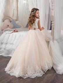 img 2 attached to 👗 Ivory Long Lace Flower Girl Dress: Elegant Champagne Less Party Dress by KissAngel