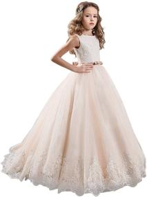 img 4 attached to 👗 Ivory Long Lace Flower Girl Dress: Elegant Champagne Less Party Dress by KissAngel