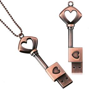 img 4 attached to 2-Pack Metal USB 2.0 Memory Drives - Weewooday Thumb Drives Flash Drives Stick Key Heart Shaped with 2 Necklaces - Perfect Graduation Presents