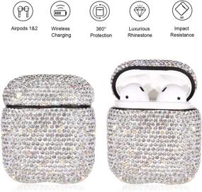 img 3 attached to 💎 Стильный 2021 Блестящий алмазный чехол для AirPods: брелок, ударопрочная защита, премиальное блестящее покрытие с камнями ринестоун, совместимое с кейсами для зарядки AirPods 2 и 1 (белый + AB C5)