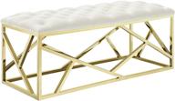 modway intersperse tufted modern bench: gold stainless steel frame, ivory upholstery logo