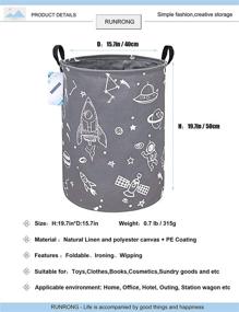 img 3 attached to Large Round Storage Basket with Handles – Foldable, Waterproof Canvas Laundry Hamper and Nursery Organizer for Bedroom, Living Room, and Bathroom (Spaceship Design)