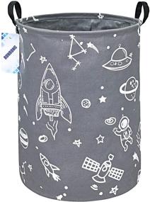 img 4 attached to Large Round Storage Basket with Handles – Foldable, Waterproof Canvas Laundry Hamper and Nursery Organizer for Bedroom, Living Room, and Bathroom (Spaceship Design)