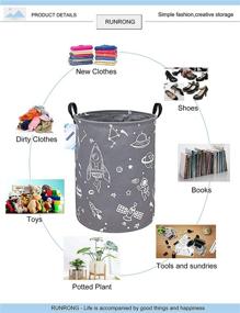 img 2 attached to Large Round Storage Basket with Handles – Foldable, Waterproof Canvas Laundry Hamper and Nursery Organizer for Bedroom, Living Room, and Bathroom (Spaceship Design)