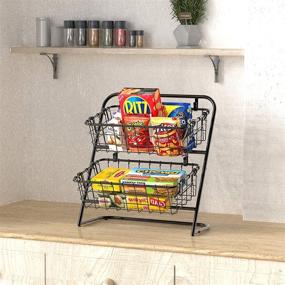 img 1 attached to 🧺 Black 2-Tier Rigid Wire Market Basket Stand by SimpleHouseware