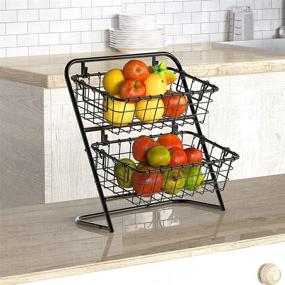 img 2 attached to 🧺 Black 2-Tier Rigid Wire Market Basket Stand by SimpleHouseware