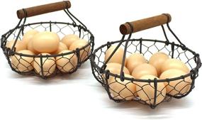 img 3 attached to 🥚 CVHOMEDECO Chicken Wire Egg Baskets - Rustic Gathering Baskets with Wooden Handle, Vintage Country Style Storage Baskets - Set of 2 (Round)