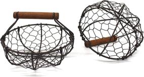 img 2 attached to 🥚 CVHOMEDECO Chicken Wire Egg Baskets - Rustic Gathering Baskets with Wooden Handle, Vintage Country Style Storage Baskets - Set of 2 (Round)