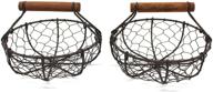 🥚 cvhomedeco chicken wire egg baskets - rustic gathering baskets with wooden handle, vintage country style storage baskets - set of 2 (round) logo