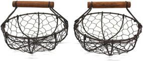 img 4 attached to 🥚 CVHOMEDECO Chicken Wire Egg Baskets - Rustic Gathering Baskets with Wooden Handle, Vintage Country Style Storage Baskets - Set of 2 (Round)