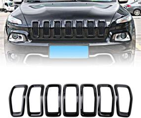 img 4 attached to Вставки решетки переднего бампера Jeep Cherokee 2014-2018, обрамление решетки, черные, 7 шт., из ABS - подходят к деталям CD-Parts