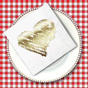 img 1 attached to Gold Foil Cocktail Paper Napkins 2 Ply - Pack of 50, 5x5 Inches - Brush Heart Design, Perfect for Party Supplies