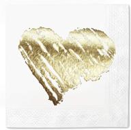 gold foil cocktail paper napkins 2 ply - pack of 50, 5x5 inches - brush heart design, perfect for party supplies logo