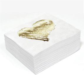 img 2 attached to Gold Foil Cocktail Paper Napkins 2 Ply - Pack of 50, 5x5 Inches - Brush Heart Design, Perfect for Party Supplies