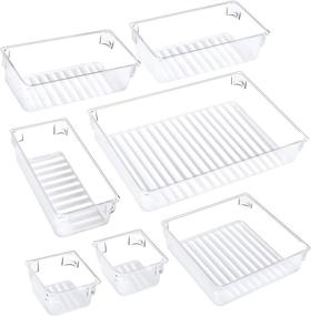 img 4 attached to 🗄️ Puroma 7-pcs Desk Drawer Organizer Trays: Large Capacity Plastic Bins for Efficiently Organizing Makeup, Kitchen Utensils, Jewelry, and Gadgets in Clear Dividers