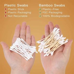 img 2 attached to Bamboo Cotton Swabs - 500 Count - Vegan Eco Friendly Q Tips, Plastic Free Ear Sticks, All Natural 100% Biodegradable Organic Cotton buds by Isshah