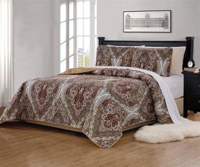 img 2 attached to 🛏️ Mk Home 3pc King/California King Bedspread: Quilted Print in Floral White, Brown, Green - Reversible Taupe Over Size New # Portia 66" → "Mk Home 3-Piece King/California King Bedspread: Quilted Floral Print in White, Brown, Green - Reversible Taupe - Over Size - New! (# Portia 66)